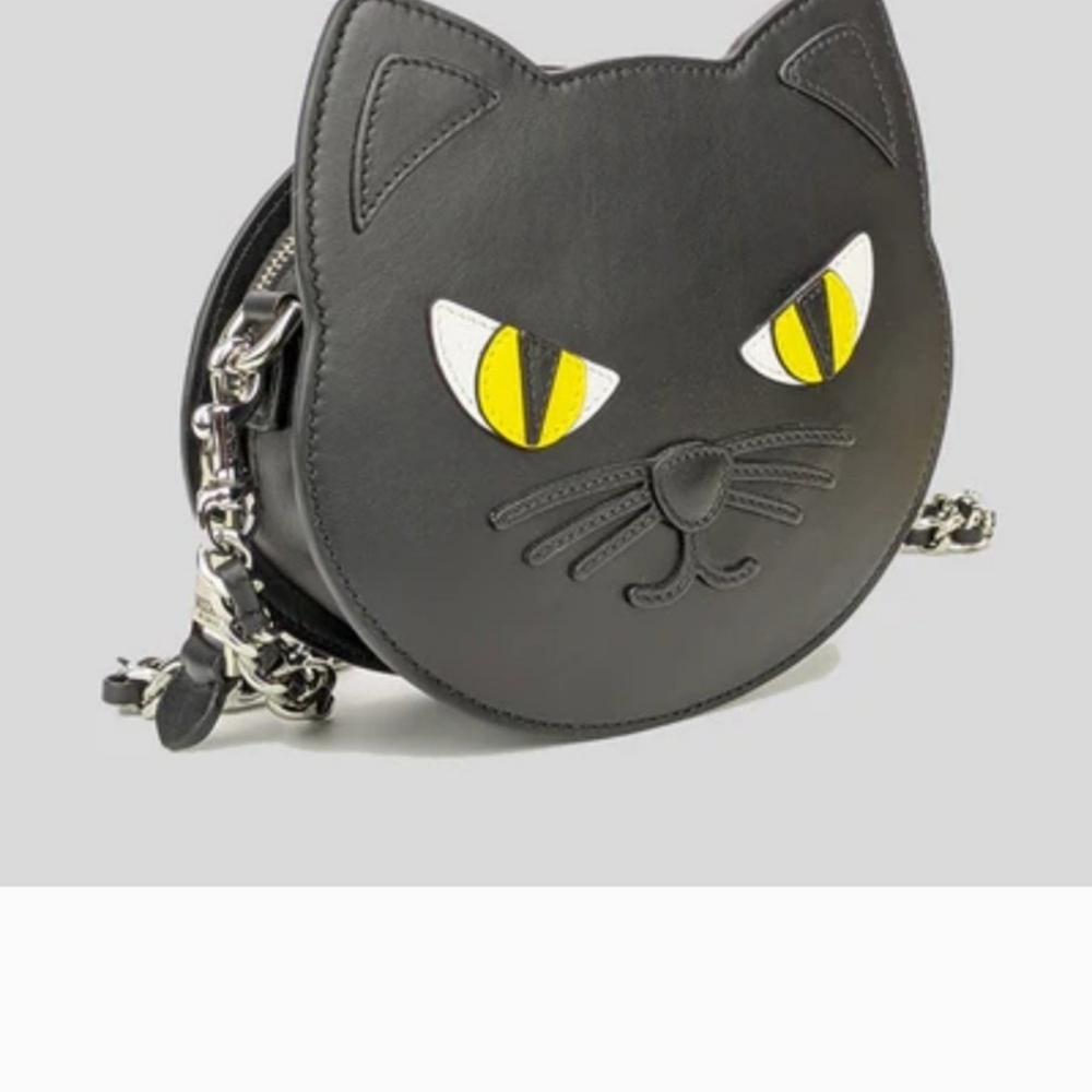 Jeremy Scott BLACK LEATHER CAT CROSSBODY BAG Moschino couture New /dust Bag - Picture 7 of 7